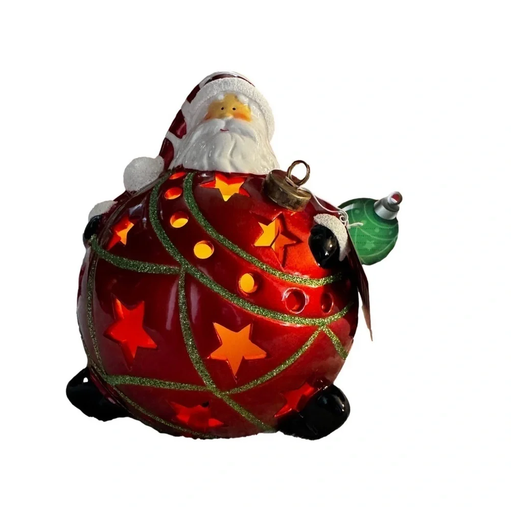 Home Reflections Luminary Flameless Candle with Timer Santa Christmas Ball NIB